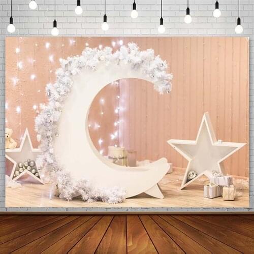 Newborn Portrait Backdrops Child Baby Shower Star Moon Gift Wood Floor Photography Background Photo Studio Photozone Decor Props