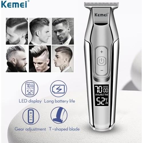 Kemei Cordless Hair Clipper Professional Electric Trimmer LCD Display 0mm Baldhead Beard Razor for Men Cutting Machine 40D