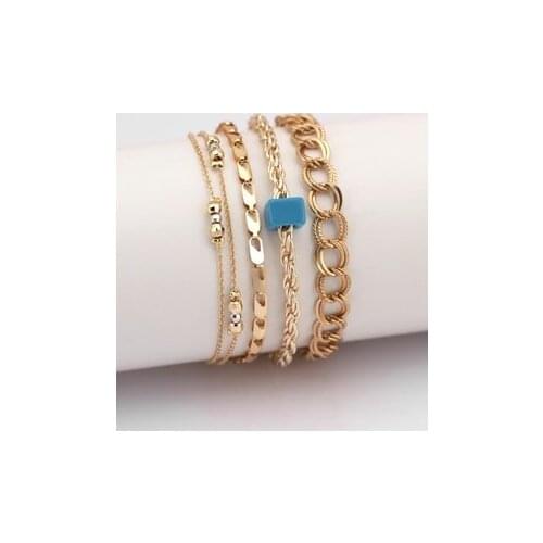 Blue Beaded 4-Piece Combination Bracelet