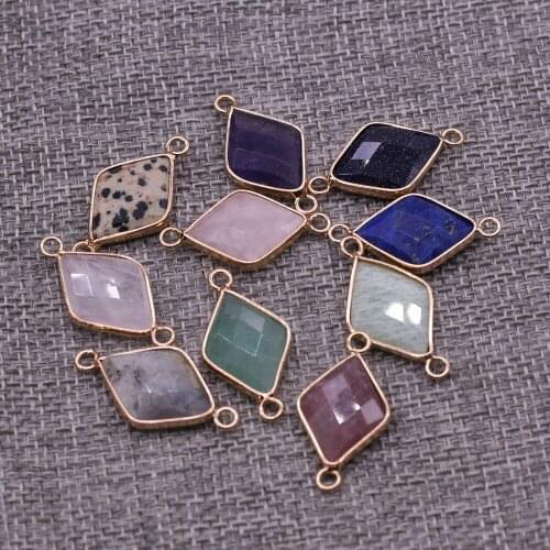 Natural Stone Two-hole connector Exquisite Charms Rhombus Pendant For Jewelry Making DIY Necklace Bracelet Accessory