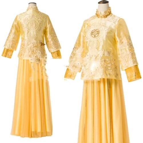 New Design Gold Gorgeous Embroidery Republican Period Bride Costume Hanfu Traditional Chinese Wedding Costume Xiu He Fu