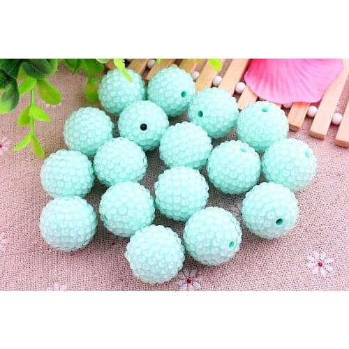 Kwoi vita Mint Green Clear Resin Rhinestone Ball beads Wholesales AAA Quality 20mm Chunky 100pcs/lotfor Kids Jewelry