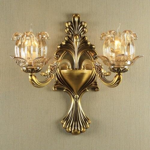 European Style Copper LED Crystal Wall Lamp Nordic mirror light Bedroom Creative Corridor balcony for hotel wall Candle lights