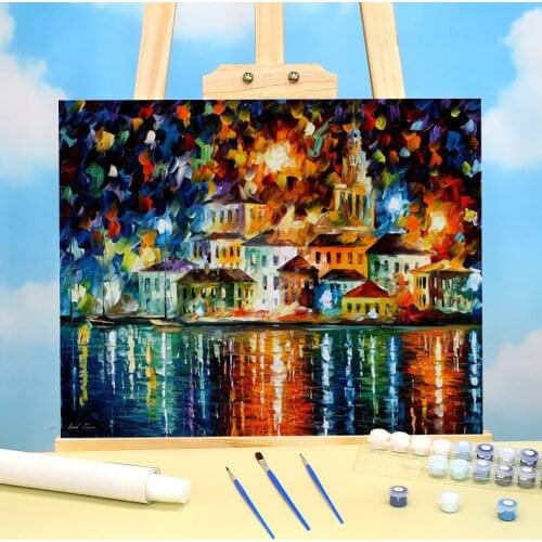 Night Harbor DIY Painting By Numbers Package Oil Paints 40*50 Canvas Pictures Handmade For Kids Wholesale For Drawing Art