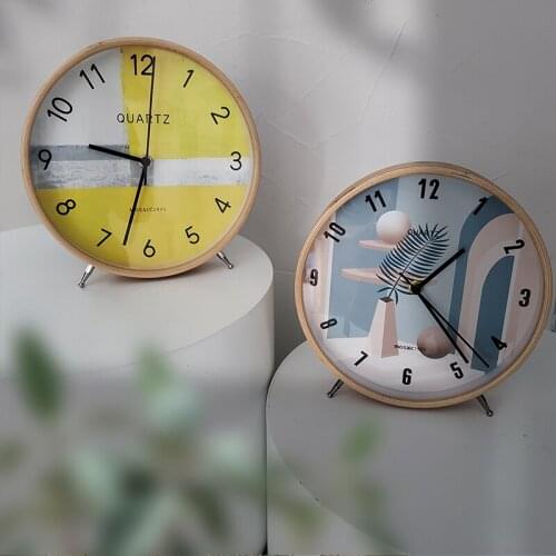 Nordic solid wood desk clock fashion creative clock creative desktop ornaments pendulum dual-purpose silent wood bell CL32203