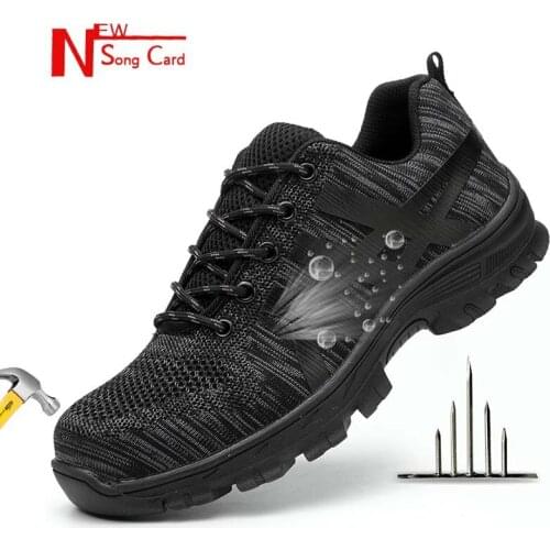 New song card Steel toe cap anti-smashing work safety shoes quality Mens Outdoor breathable Sneaker Protetive Boots Plus size