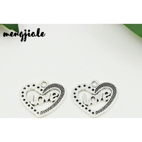 10pcs/lot Antique Silver Color Heart Lover Pendant Heart Love Charm Love Heart Pendants For Jewelry Making 25*25mm