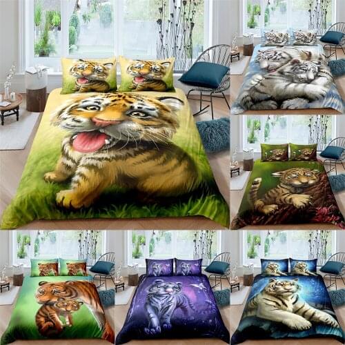 Lovely Tiger Bedding Cover Animal Duvet Bed Cover Linen Quilt Cover Single Full Queen King Double Size Qualified kawaii bedlines