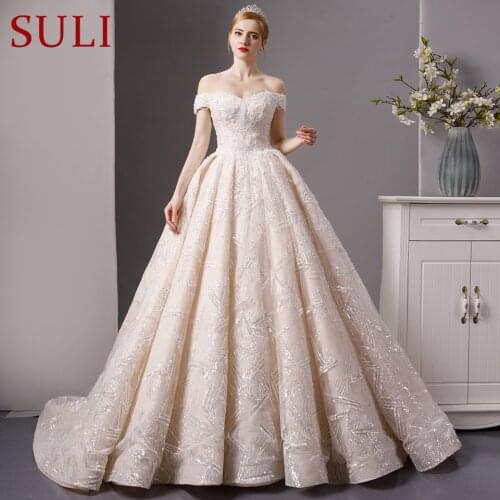 SL-6075 luxury wedding dress 2019 bling bling lace bridal dress wedding gown