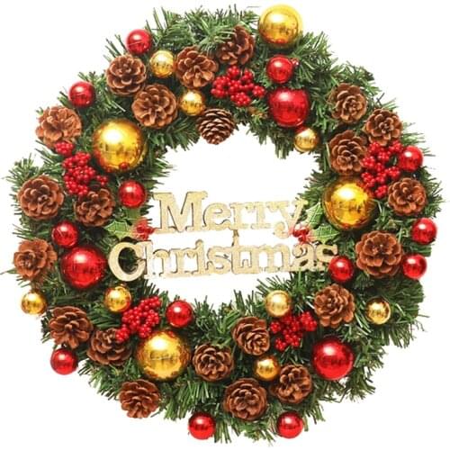 Christmas Wreath Artificial Plant Rattan Simulation Fake Flower Garland Home Wall Door Hanging Decor without/with LED Light