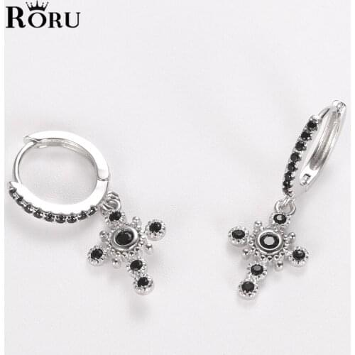 Trendy S925 Sterling Silver Cross Earrings Mini Gold Hoop Earrings for Women Cute Circle Earrings Fine Jewelri Cross Earrings
