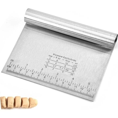 Stainless Steel Noodle Cutter with Scale Cutter Dough Cutting Tool Scraper Kitchen Baking Tool