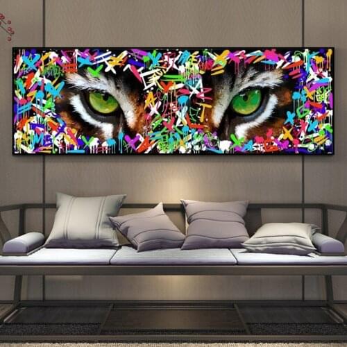 Modern Graffiti Art Tiger with Fierce Green Eyes Posters and Prints Canvas Paintings Wall Art Pictures for Living Room Decor