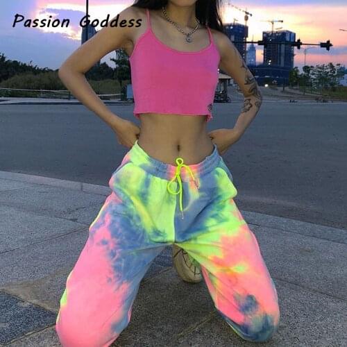 2 Piece Tie-dye Sweatsuit Set Casual Women Loose Tie Dye Sweatpants Pink Crop Tops Jogger Two Piece Set Home Lounge Wear Outfits