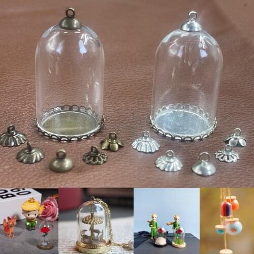 35x25mm Glass tube bell jars lace tray beads cap glass vial pendant landscape bottle jar dome cover little orince jars necklace