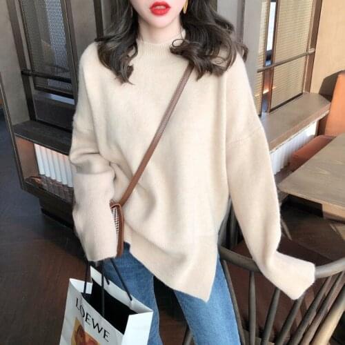 Sweater 2021 fashion new ladies autumn and winter cashmere sweater wild loose western style long-sleeved round neck top