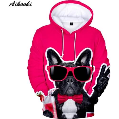 Aikooki French Bulldog Hoodie Men/Women Casual Winter Hoodies 3D Cute Dog With Hat French Bulldog Boys/Girls Peculiar All-match