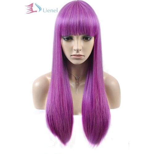Uenel 24" Straight Wigs with Bangs Cosplay Synthetic Wig for Women Light Blonde