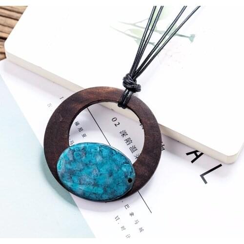 Vintage Jewelry Wood Pendant Long Necklace for Women Suspension Choker Necklaces Pendants rope Chains Alloy Jewellery colar 2021
