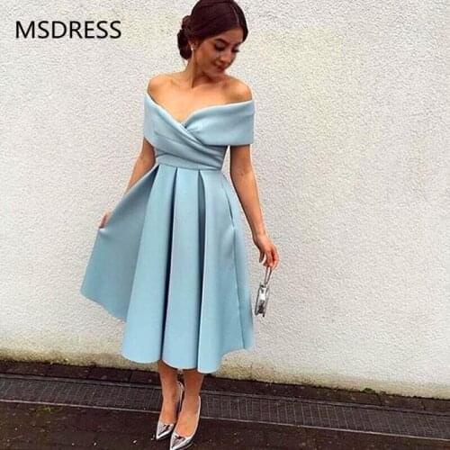 Vintage Sky Blue A-Line Tea Length Party Prom Dresses Fast Delivery Stain Islamic Dubai Kaftan Saudi Arabic Long Evening Gown