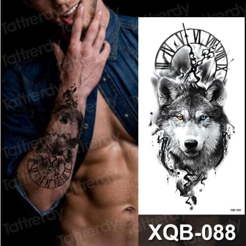 Wolf Temporary Tattoo Sticker Clock Orange Flash Tattoos Lion Compass Body Art Arm Fake Tatoo Women Men leg Forearm tattoo new