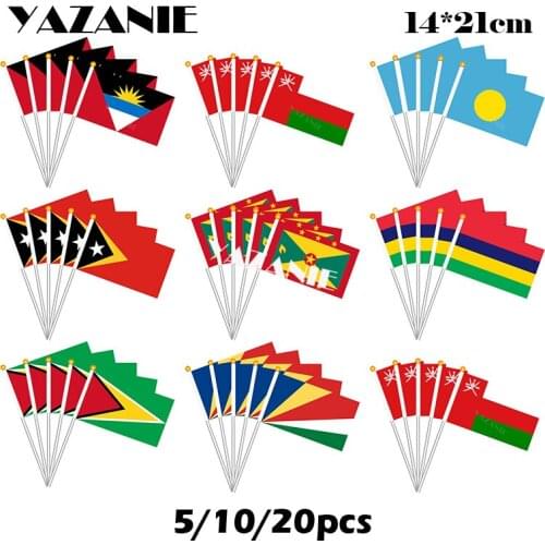 YAZANIE 14*21cm 5pcs Antigua and Barbuda Oman Palau East Timor Grenada Mauritius Guyana Seychelles Polyester Printed Hand Flag