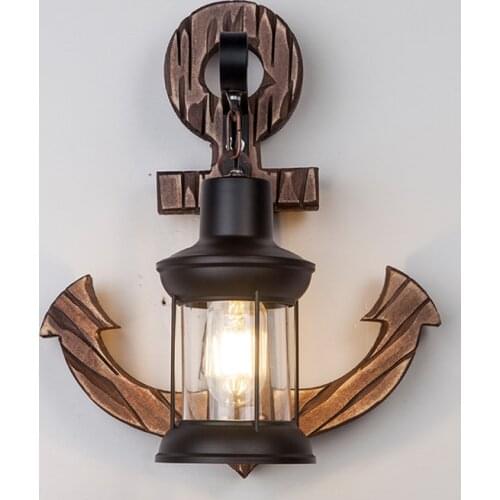 Personality Iron Retro Industrial Wall Lamp Restaurant Cafe Bar Home Wood Glass Light Living Room Bedroom Wall Sconce Lamp