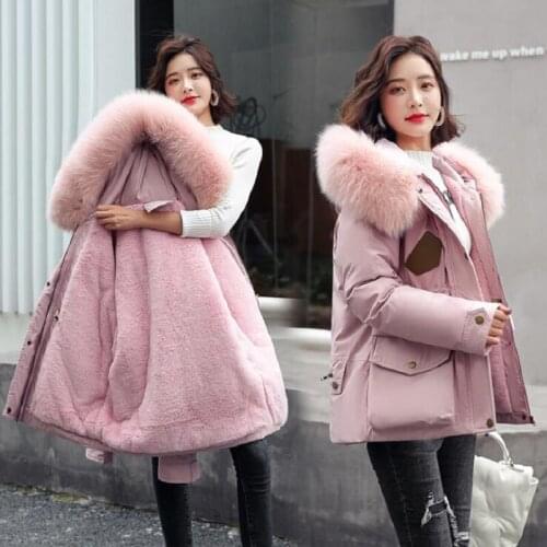 Short Cotton Liner Parka Solid Color Winter Jacket Women 2021 New Big Pocket With Fur Collar Ladies Casual Hooded Parka Coat