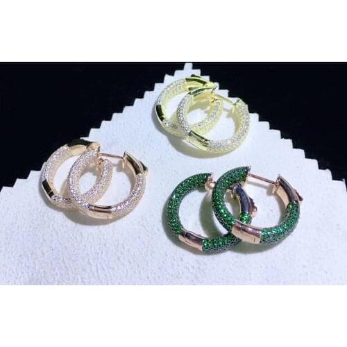925 sterling silver with cubic zircon circle earring green yellow color fine women jewelry simple style daily use free shipping
