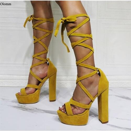 Olomm Women Summer Platform Gladiator Sandals Stable Block Heels Open Toe 10 Colors Party Shoes Women US Plus Size 5-20
