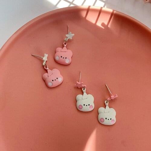 U-Magical Korean Fashion Pink White Star Little Bear Dangle Earring for Women Contrast Color Metal Earring Jewelry Pendientes