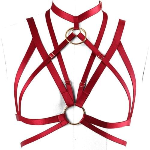 Sexy Body Harness Cage Bralette Bondage Chest Bra Red for Women Strappy Garter Belt Goth Tops Plus Size Club Party Dance Wear