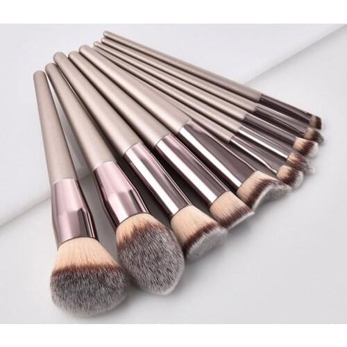 10/14 pcs Makeup Brushes Champagne Gold Makeup Brush Foundation Tools Blush Beauty Set Eyeshadow Brush W1M6