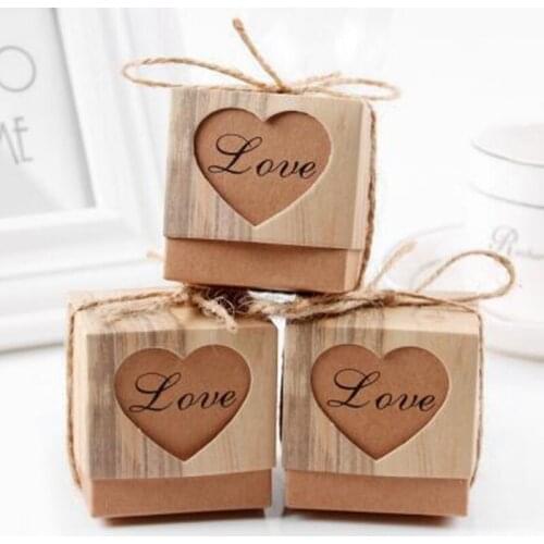 10pcs/lot Candy Box Wedding Gift Favors Boxes Heart Kraft Gift Bag with Burlap Twine Chic Gift Box Wedding Party Decoration