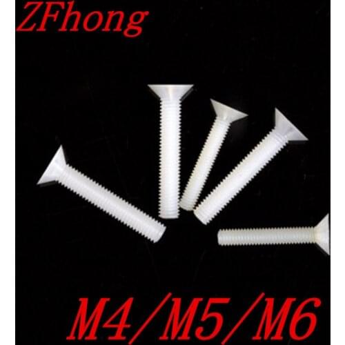 100pcs M4/M5/M6 white nylon plastic flat head machine screw