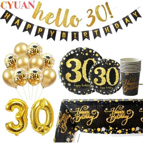30 40 50 Years Anniversary Party Disposable Tableware Happy Birthday Party Decorations Adult 30 40 50 60th Year Party Supplies