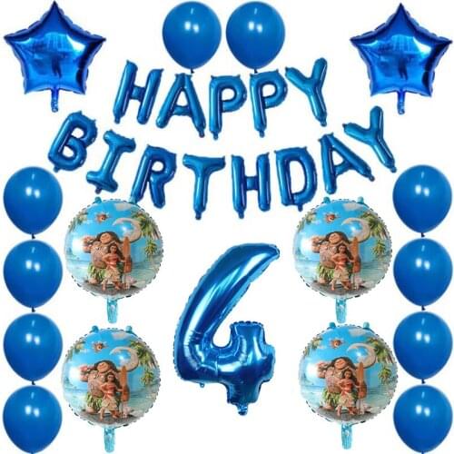30Pcs Moana Balloons Blue Number Balloon Cartoon Supplies Cute Princess Moana Theme Birthday Party Decoration Kids Toys Gifts