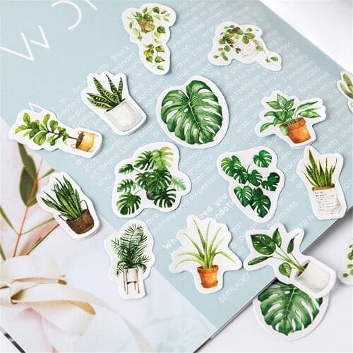 45pcs Cute Green Plants Stickers Kawaii Stationery DIY Scrapbooking Decoration Self Adhesive Sealing Labels Kids Students Gifts