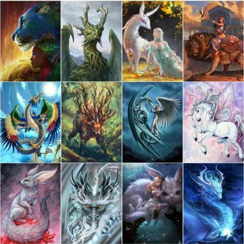 5D Diy Diamond Painting Mythical Beast Dragon Horse Fox Full Square Round Embroidery Mosaic Cross Stitch Paint Home Decor Gift