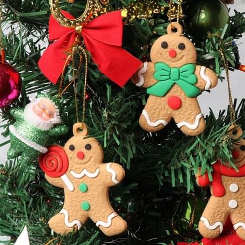 6Pcs Mini Gingerbread Man Christmas Ornaments Deer Snowman Chrismas Tree Pendant Decoration New Year 2021 Decor Party Supplies