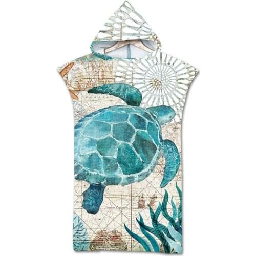 Turtle Print Microfiber Bath Beach Towel Dress Hooded Robe Poncho for Swim Beach Surf Man Woman Bathrobe Beachwear Robe De Plage