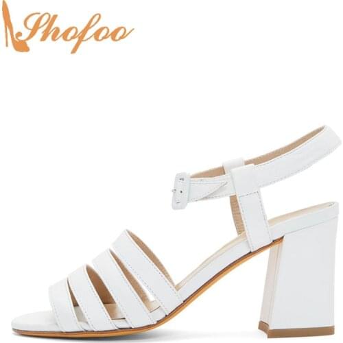 White High Chunky Heels Open Toe Women Sandals Buckle Strap Large Size 12 16 Ladies Summer Fashion Straps At Vamp Shoes Shofoo