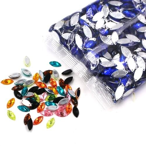 Big Bag Wholesale 5X10mm / 7X15mm / 9X20mm Horse Eye Acrylic Flatback Two Holes Sew On Rhinestone Diy Clothing Accessories