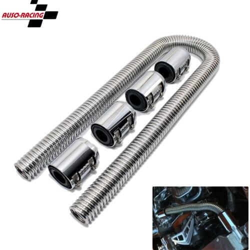 48" Stainless Steel Radiator Flexible Coolant Water Hose Kit with Caps Black /silvery