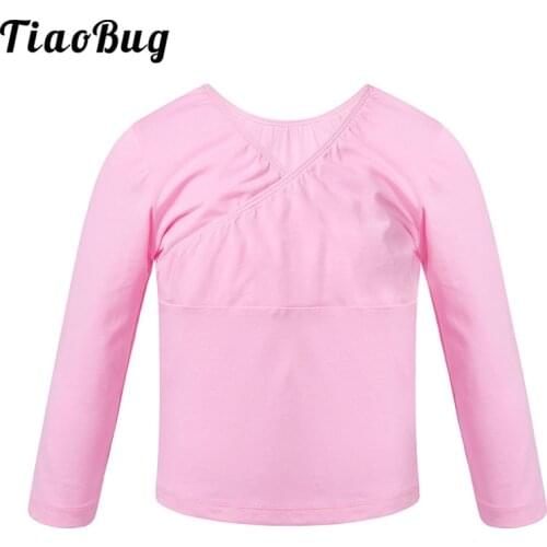 Kids Long Sleeve Basic Solid Color V-Neck Training Practice Dancewear Girls Gymnastics Ballet Tops Classical Dance Costume