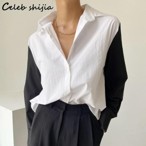 Elegant Button Up Shirt Woman Patchwork Fall 2021 Long-sleeve Tops Woman Clothing Korean Business Work Shirts Ladies Autumn