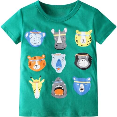 27Kids Boys T-shirt Baby Cotton Summer Clothing Solid Color Animal Avatar Fashion Soft Treatment Breathable Clothes 2-7Years