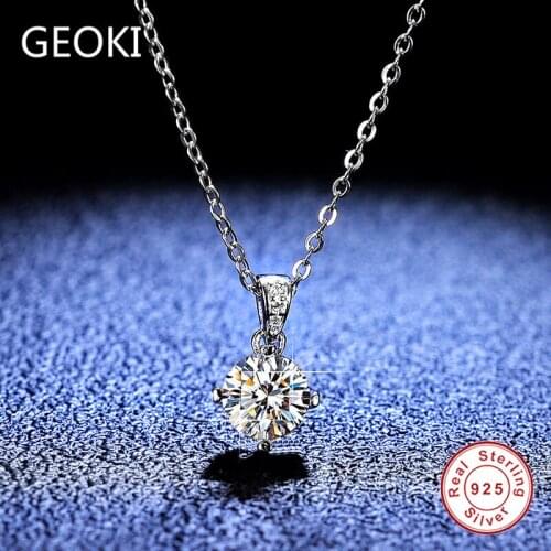 Geoki 925 Sterling Silver Round Perfect Cut Passed Diamond Test D Color VVS1 Moissanite Wedding Necklace Chain Luxury Jewelry