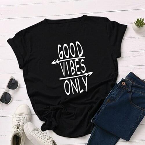 GOOD VIBES ONLY Creative leisure Letters T-Shirts 100% cotton funny o-neck short sleeve top tees t shirts for women Ladies girl