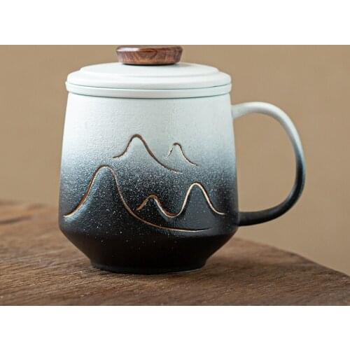 Ceramic japanese coffee mugs with lid tea cup 410 ml